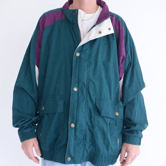 Vintage Jeremy Slade International Green Purple Zip Up Nautical Jacket Large - Picture 2 of 12